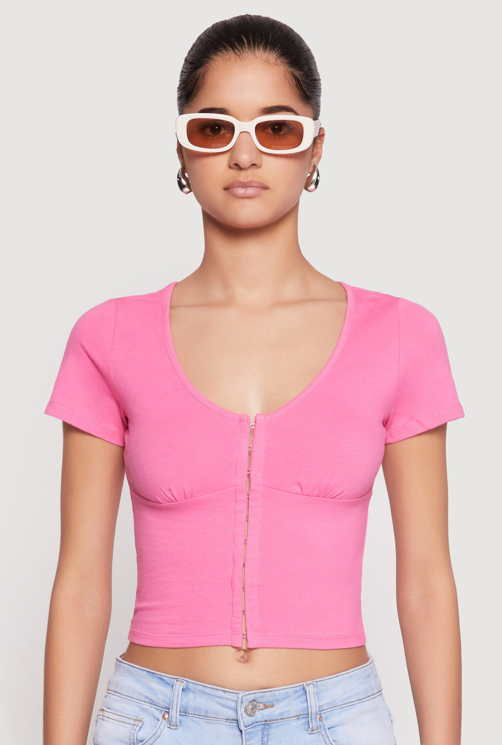 Hook and Eye Short Sleeve Crop Top