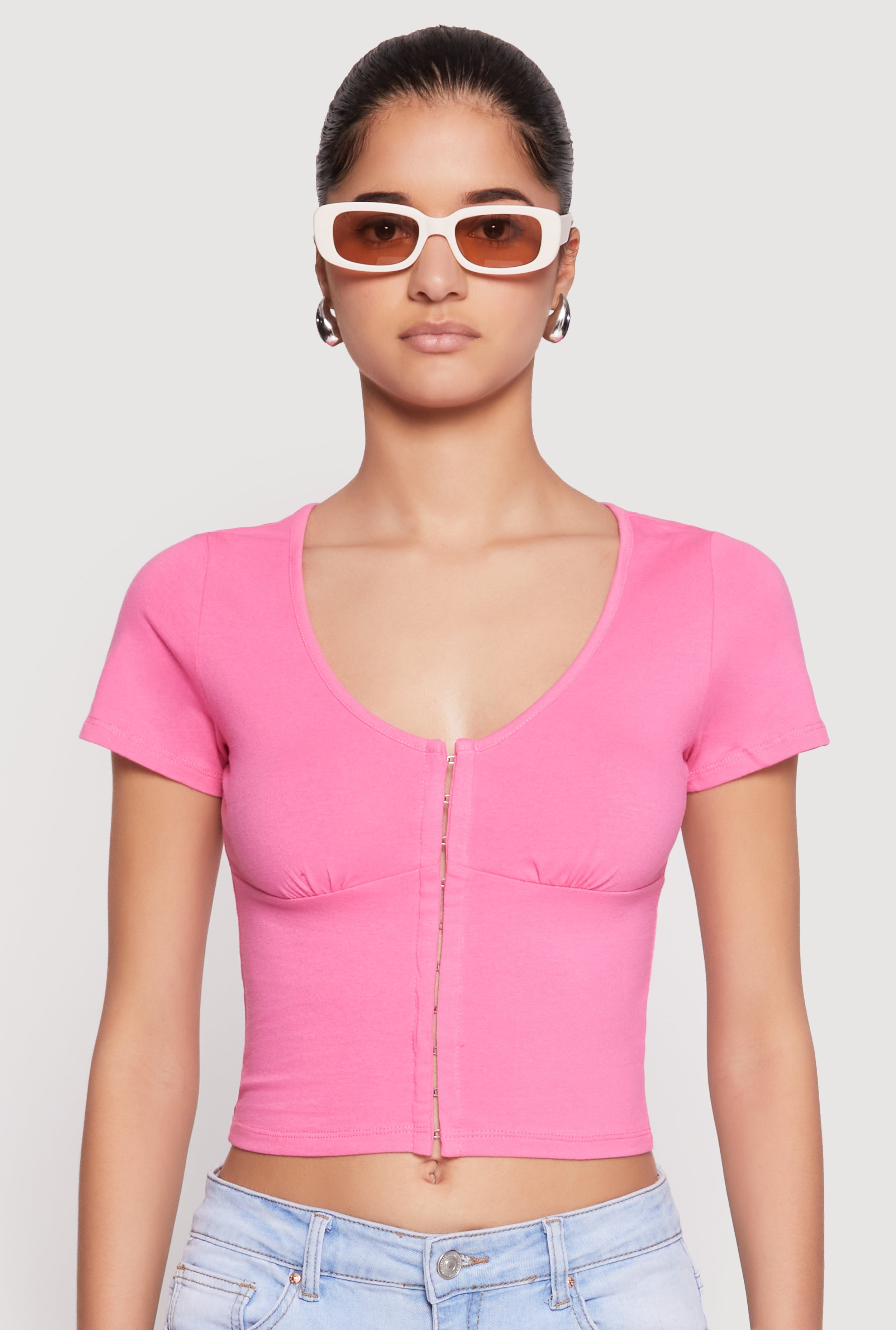 Hook and Eye Short Sleeve Crop Top
