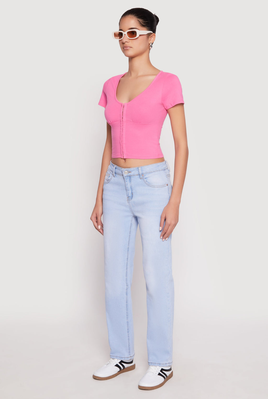 Hook and Eye Short Sleeve Crop Top