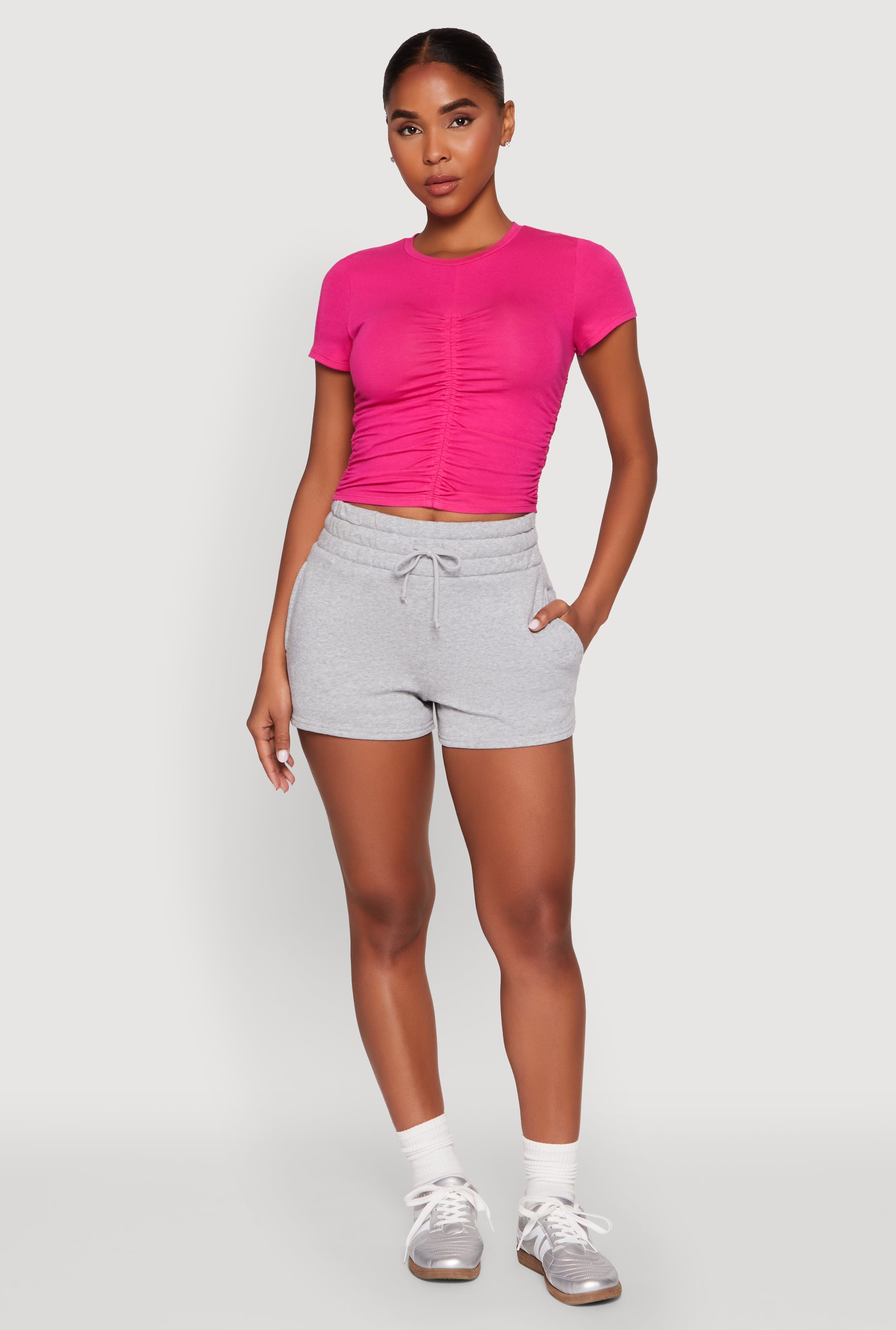 Ruched Crew Neck Cropped Tee