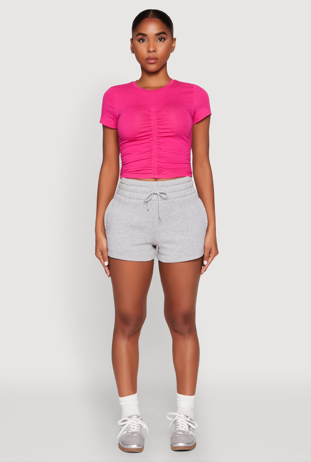 Ruched Crew Neck Cropped Tee
