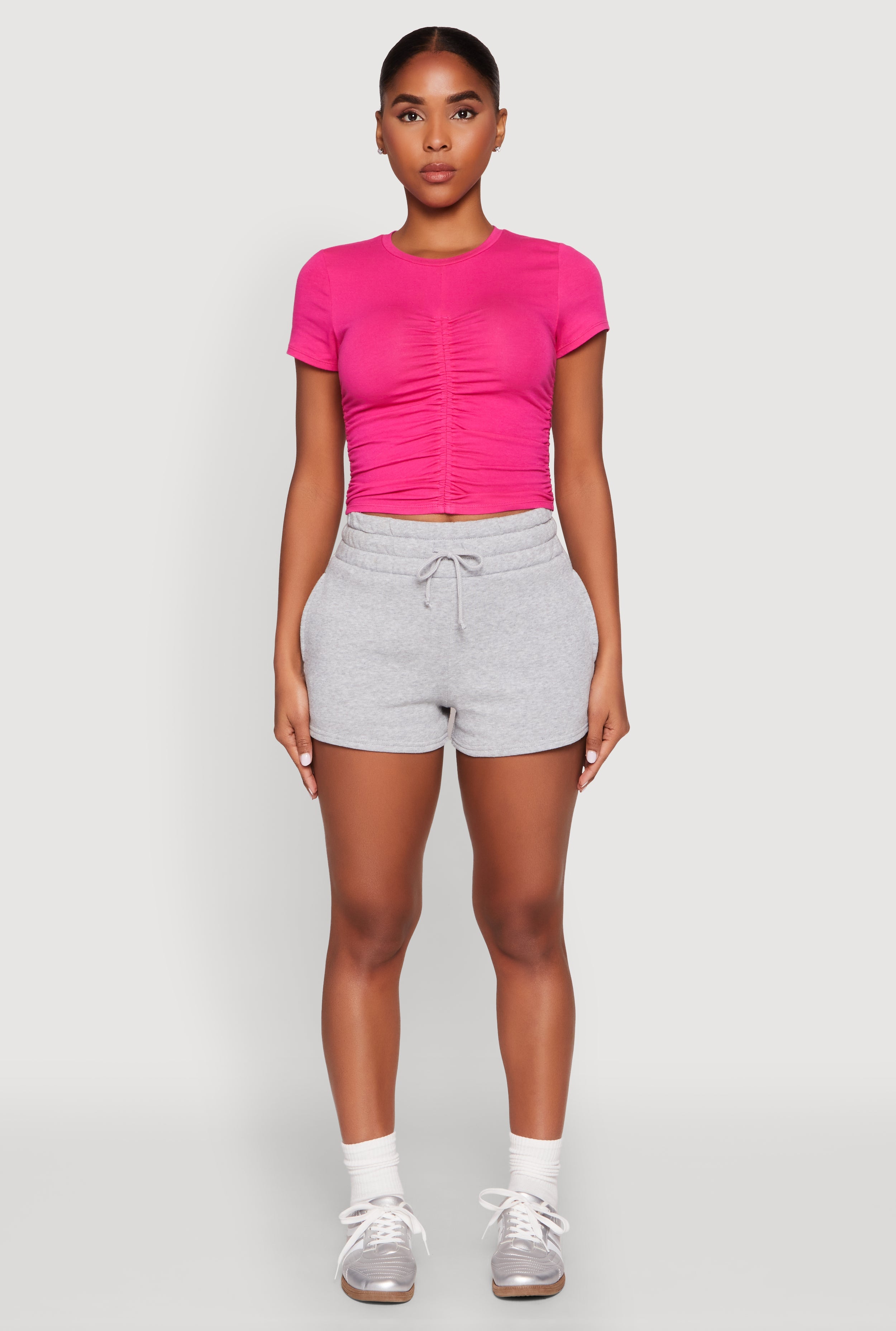 Ruched Crew Neck Cropped Tee