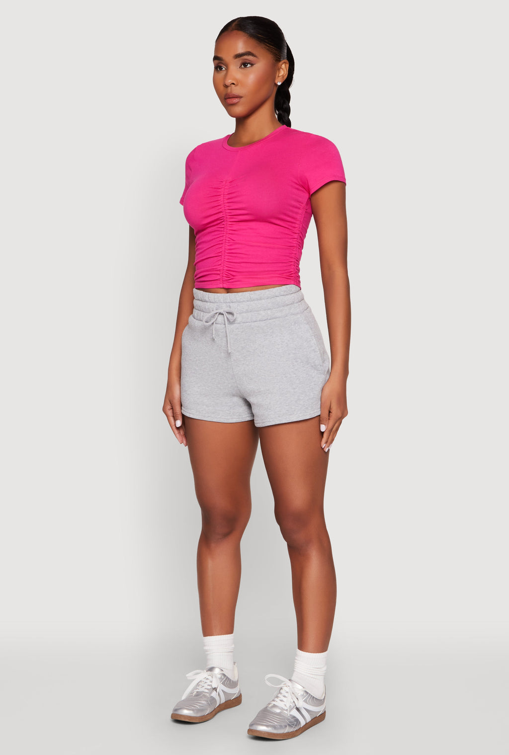Ruched Crew Neck Cropped Tee