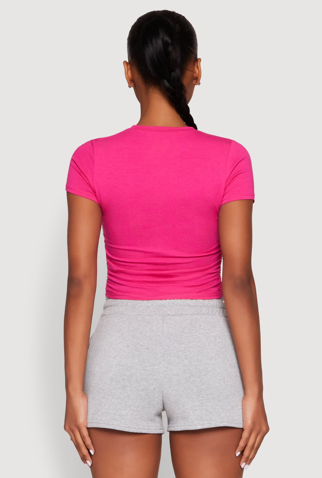 Ruched Crew Neck Cropped Tee