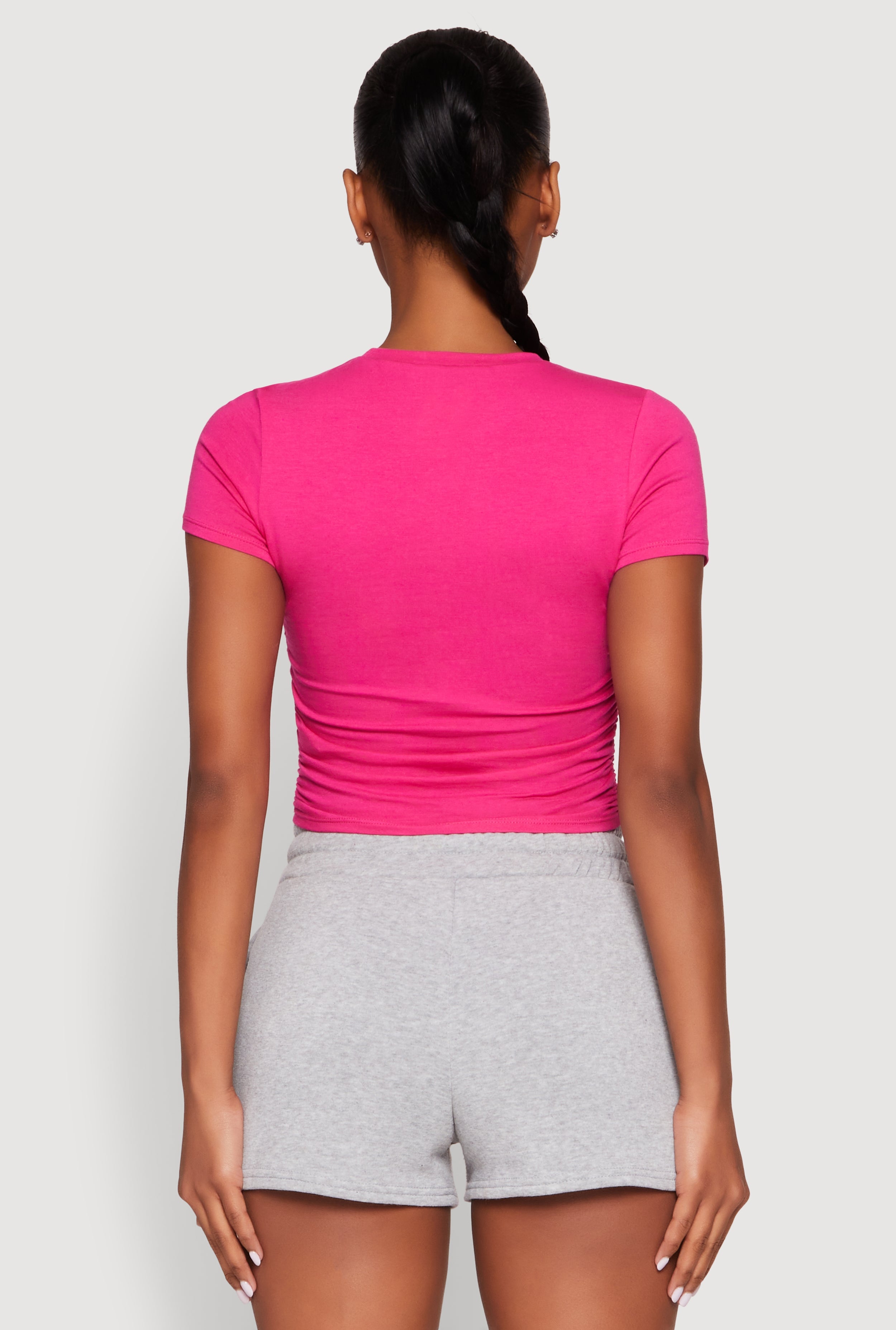 Ruched Crew Neck Cropped Tee