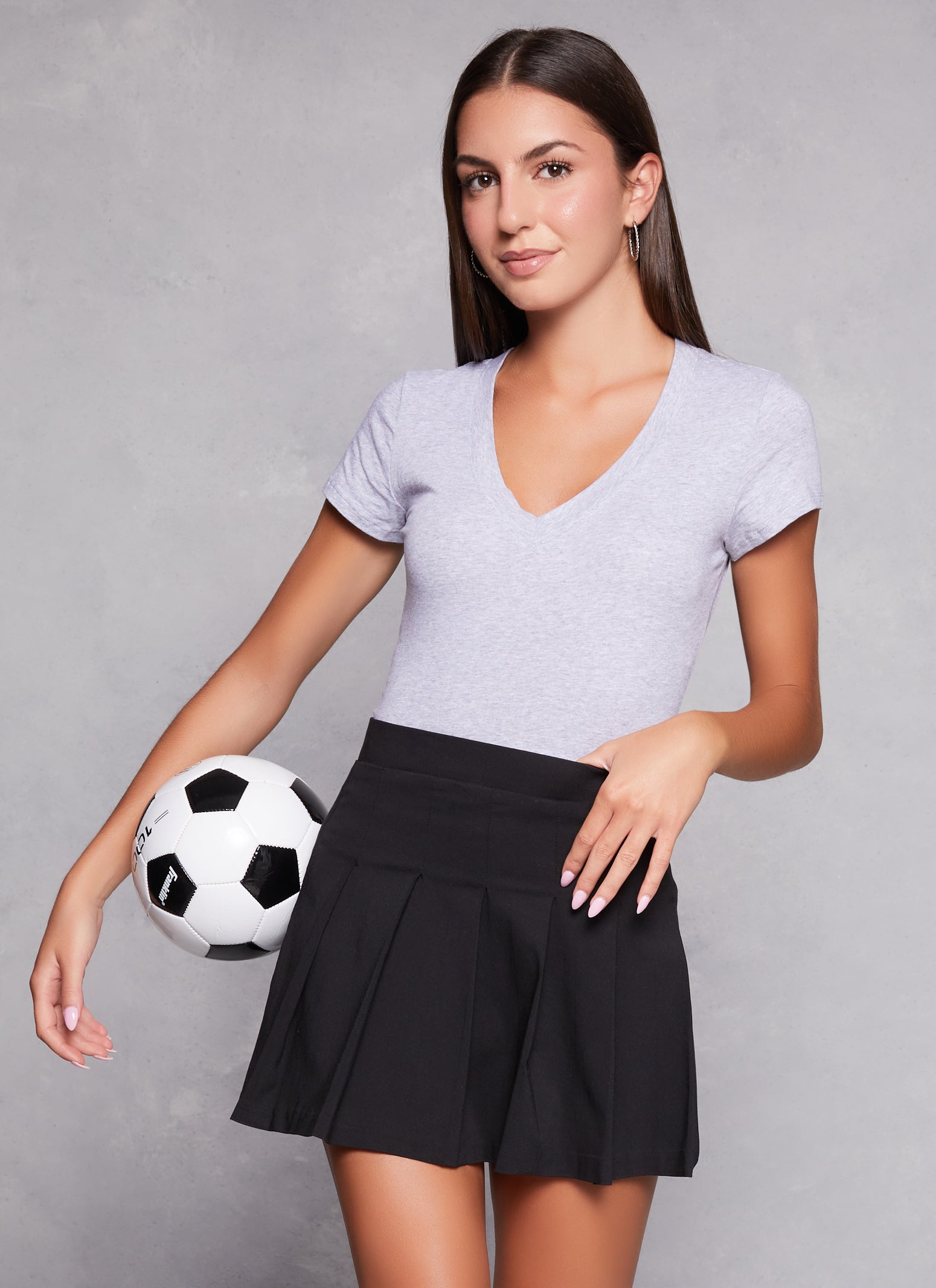 Solid V Neck Short Sleeve Tee
