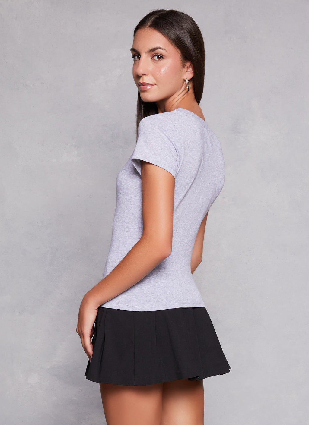 Solid V Neck Short Sleeve Tee