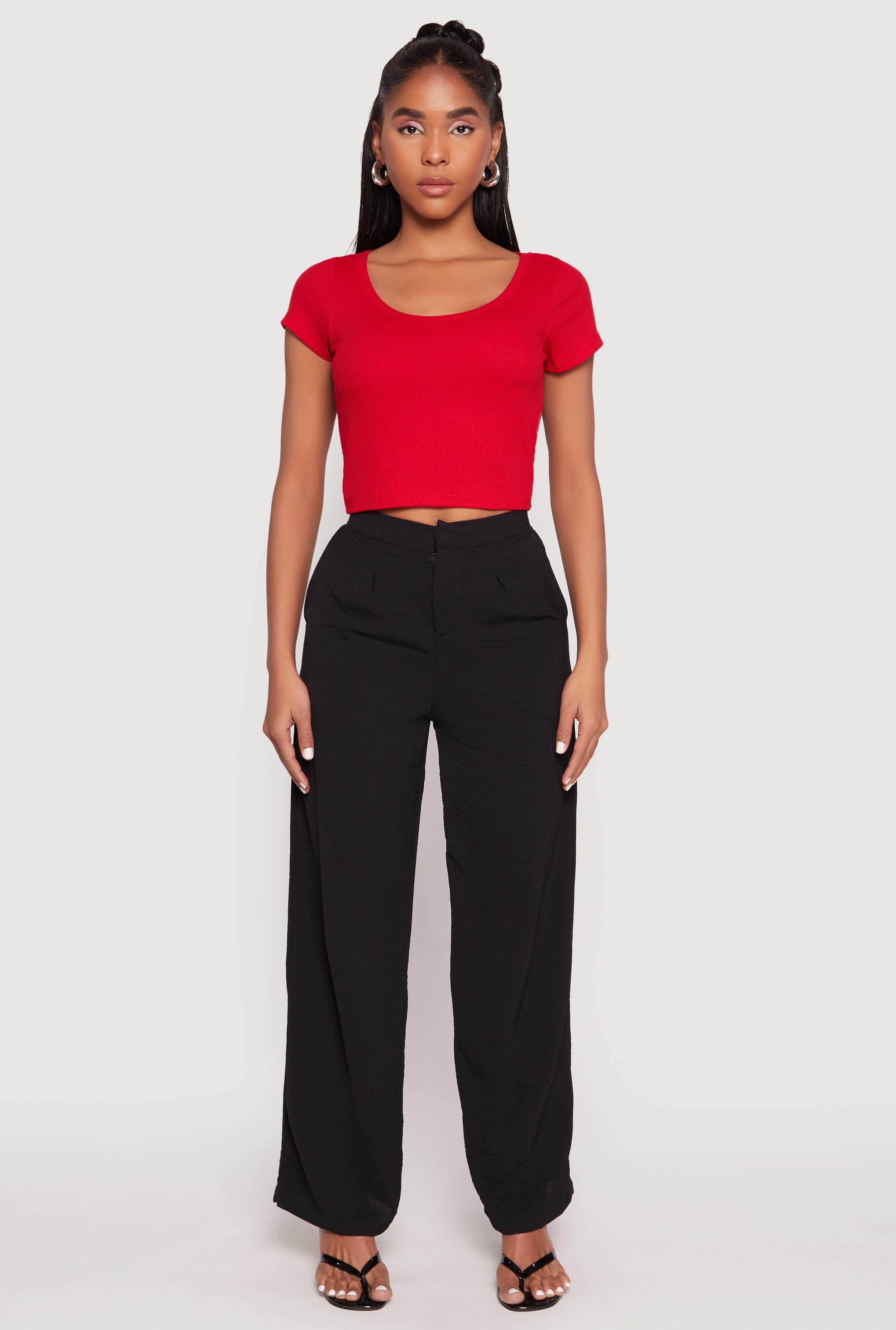 Waffle Knit Short Sleeve Crop Top