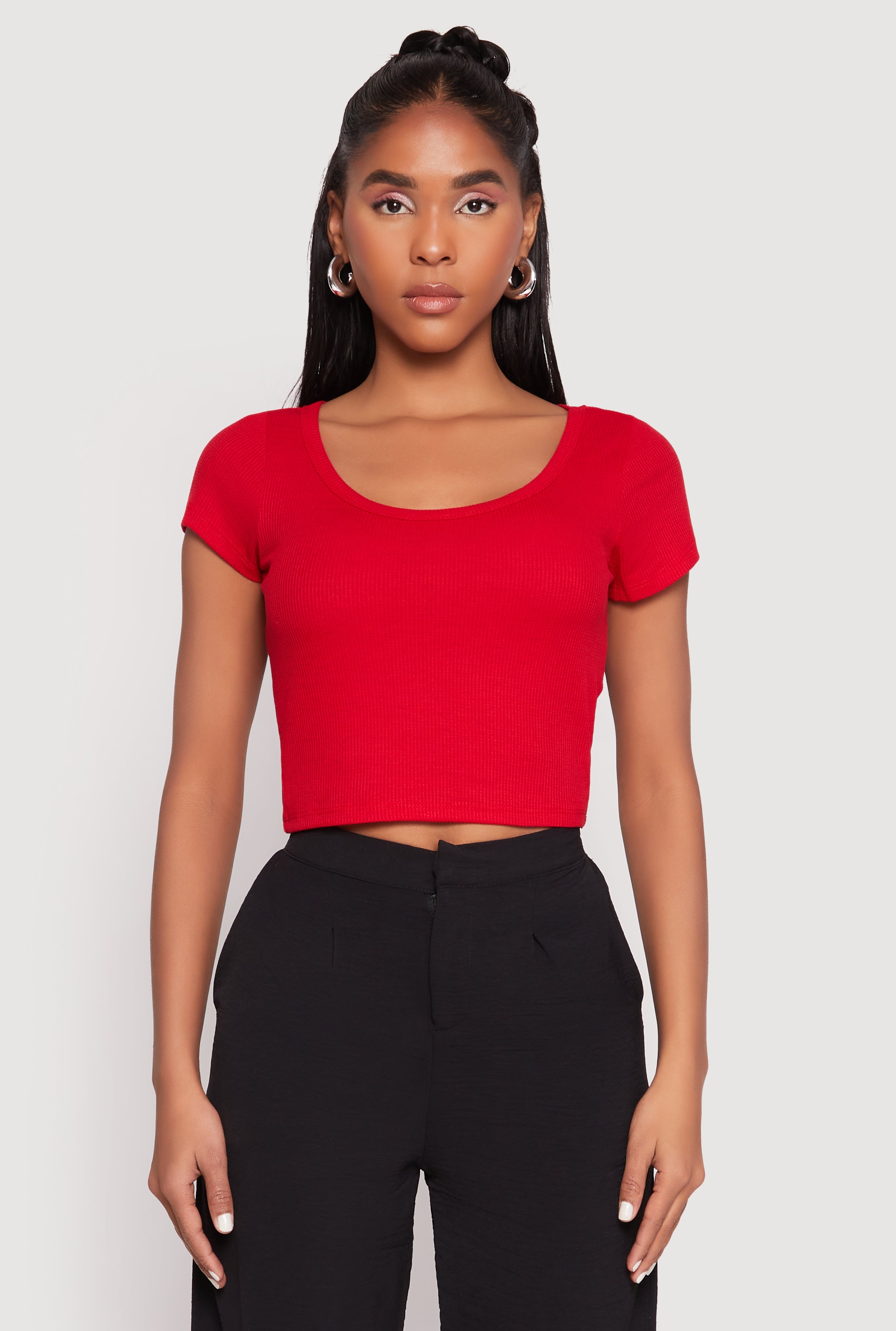 Waffle Knit Short Sleeve Crop Top
