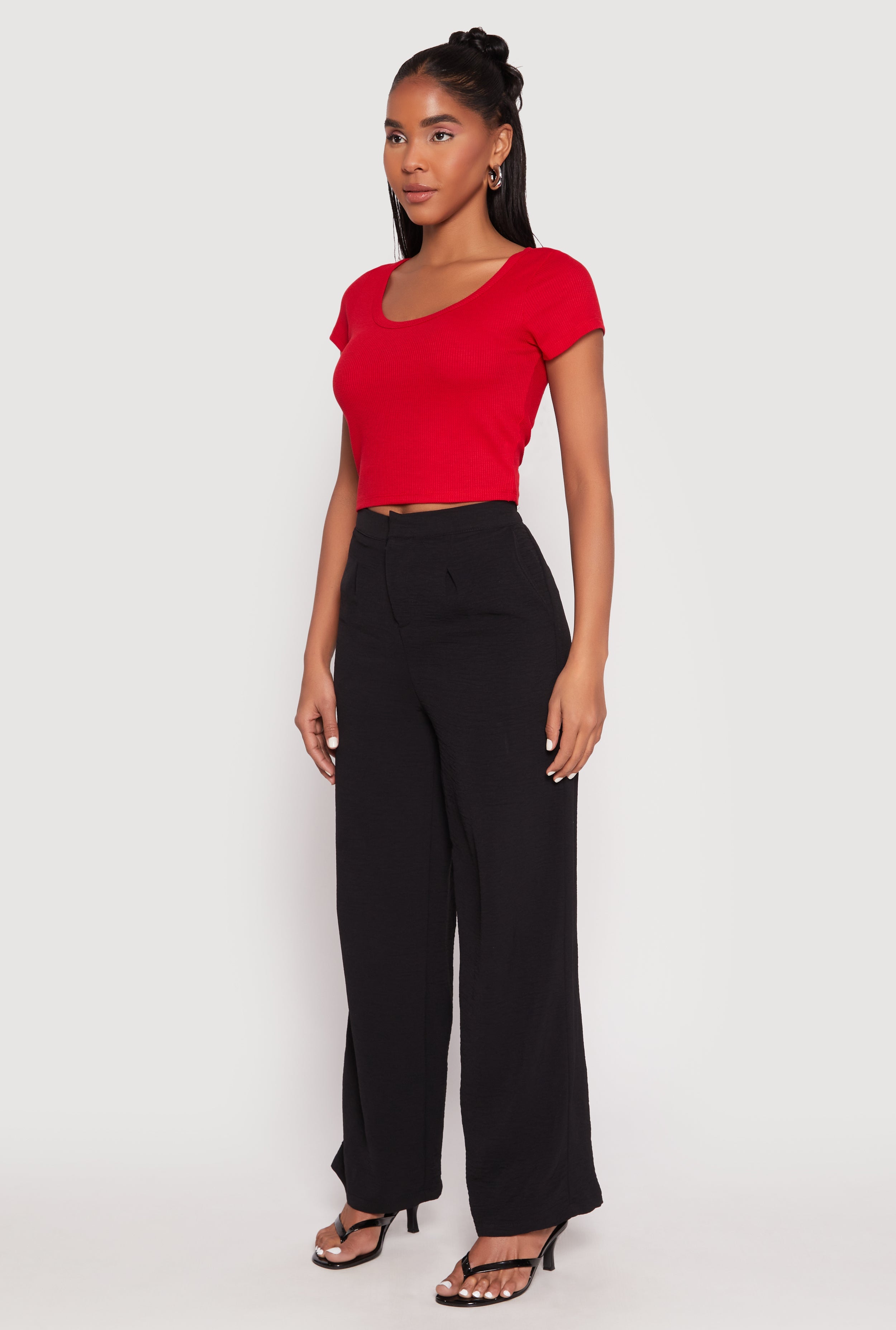 Waffle Knit Short Sleeve Crop Top