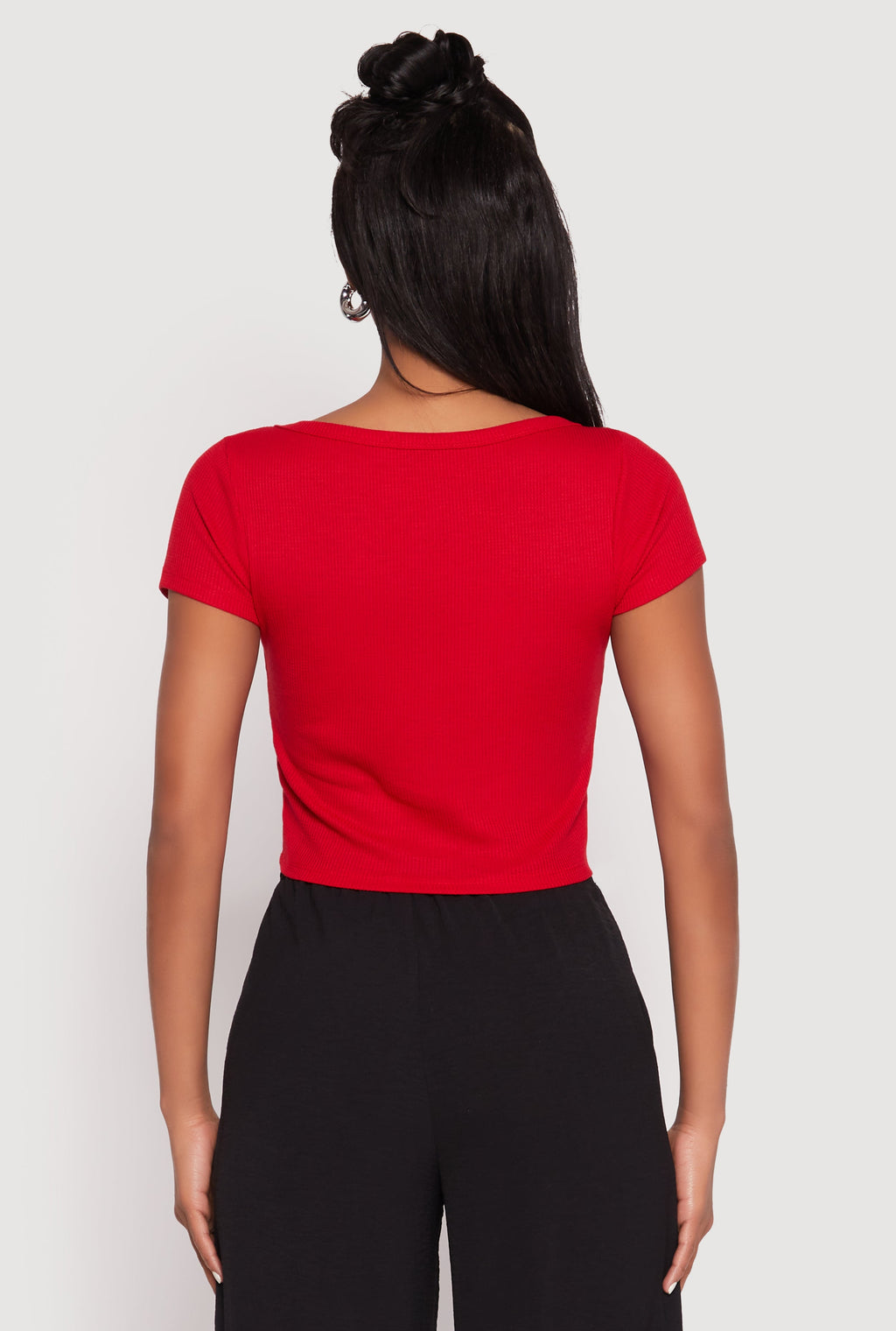 Waffle Knit Short Sleeve Crop Top