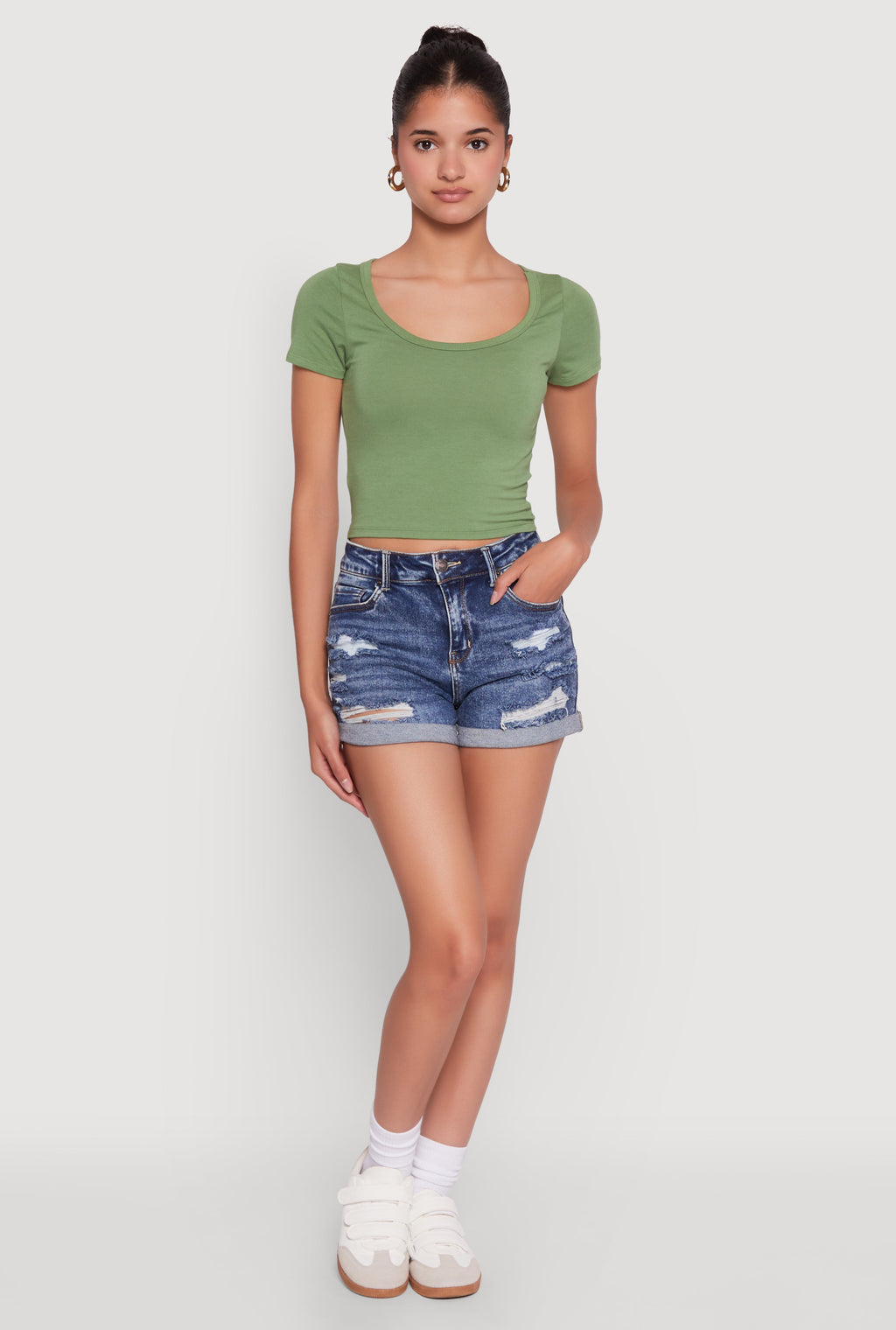 Ambiance Classic Fit Scoop Neck Short Sleeve Cropped Tee