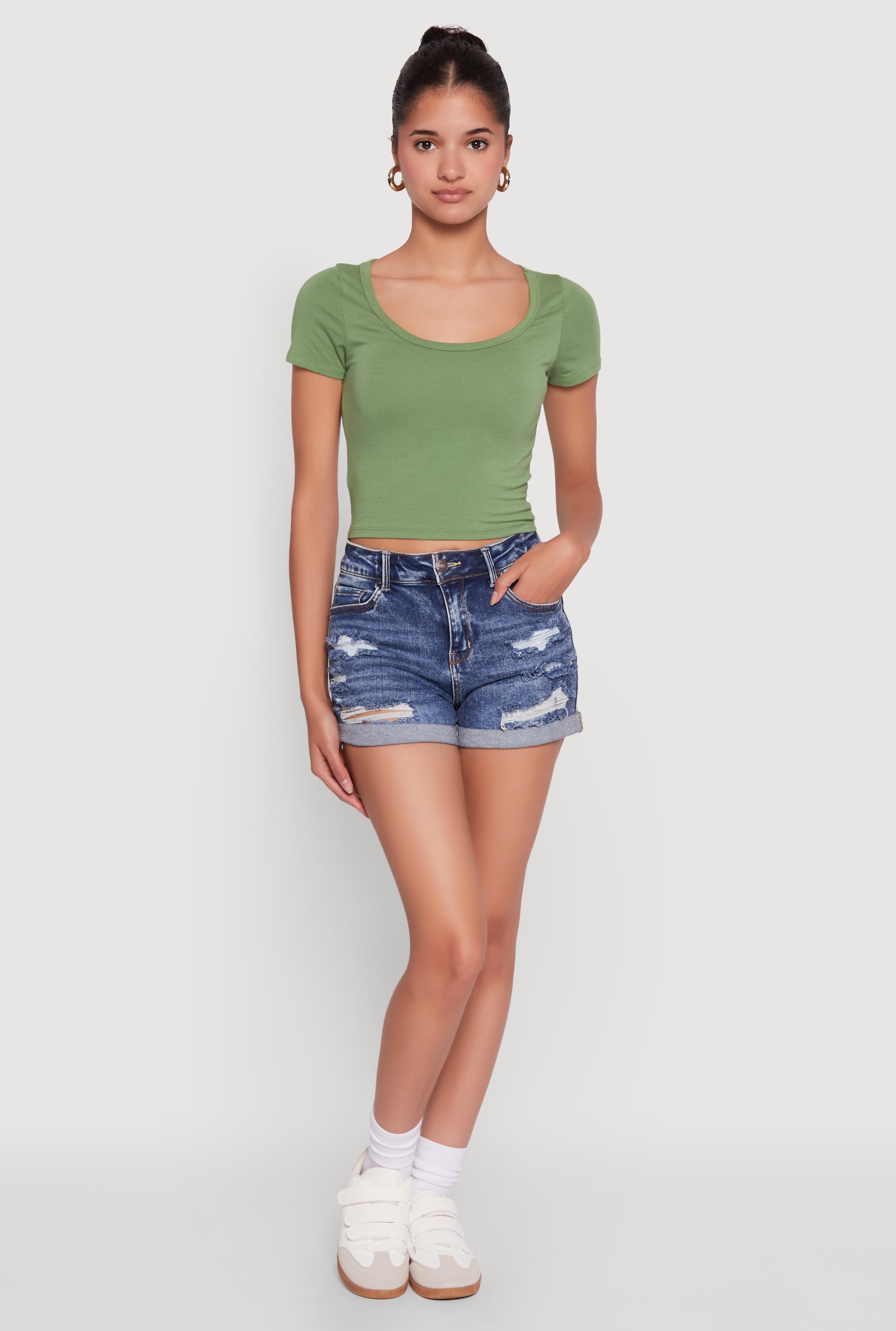 Ambiance Classic Fit Scoop Neck Short Sleeve Cropped Tee