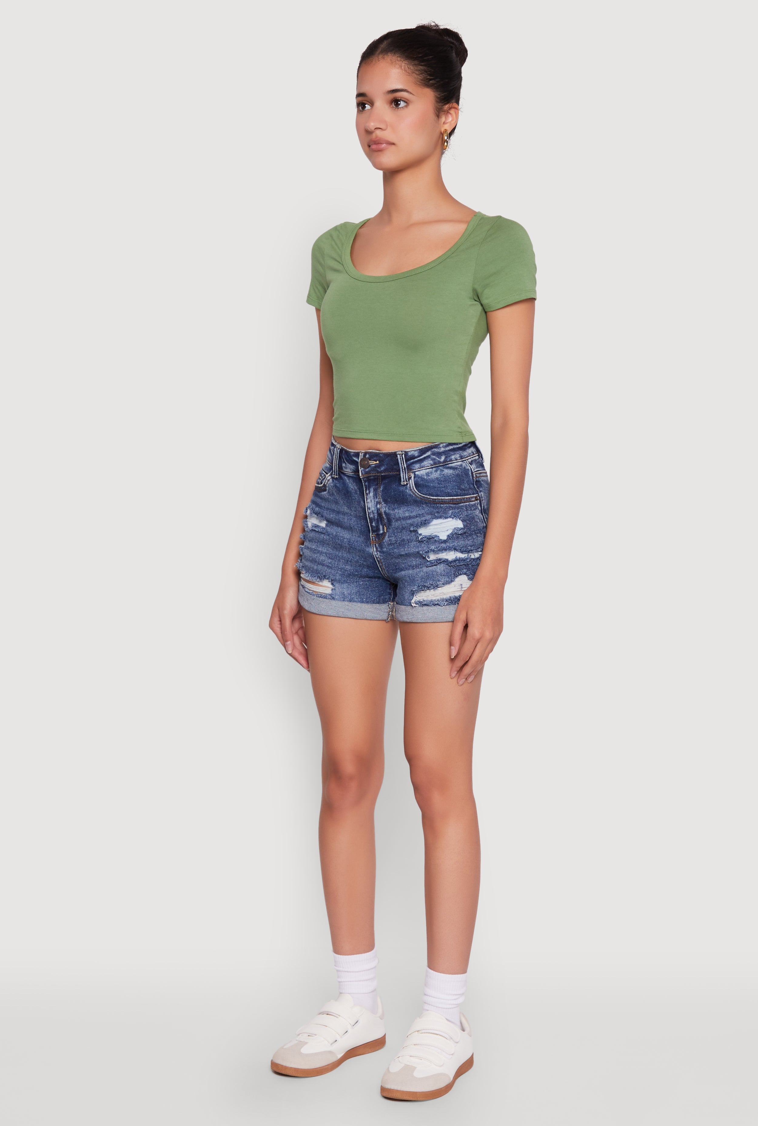 Ambiance Classic Fit Scoop Neck Short Sleeve Cropped Tee