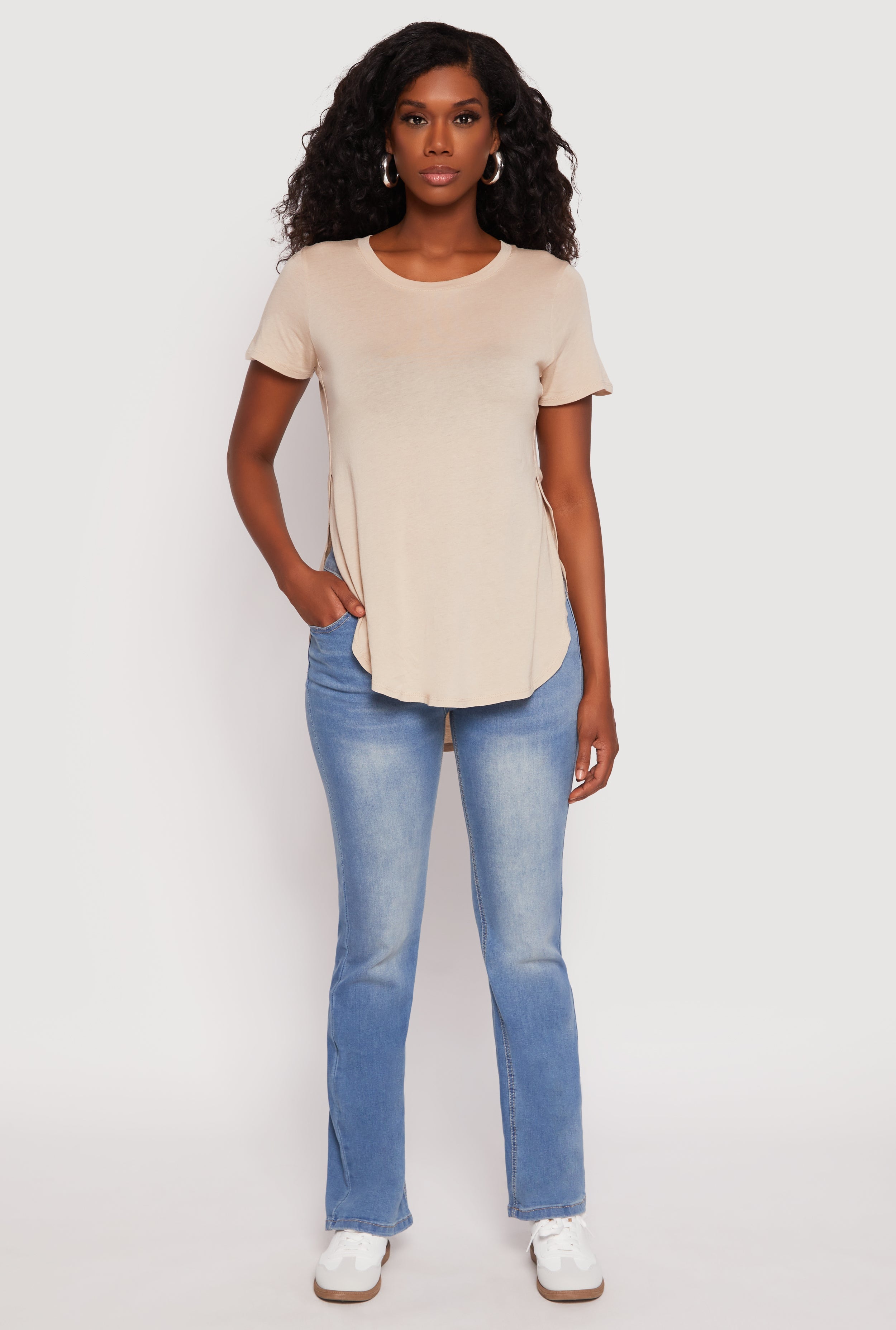 Side Slit High Low Hem Tee