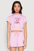 French Terry Bear Graphic Cropped Hoodie