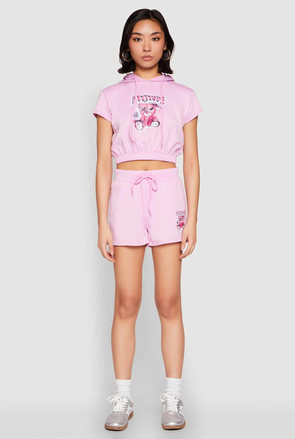 French Terry Bear Graphic Cropped Hoodie