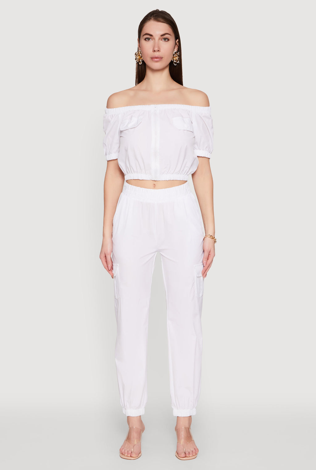 Puff Sleeve Zip Front Crop Top