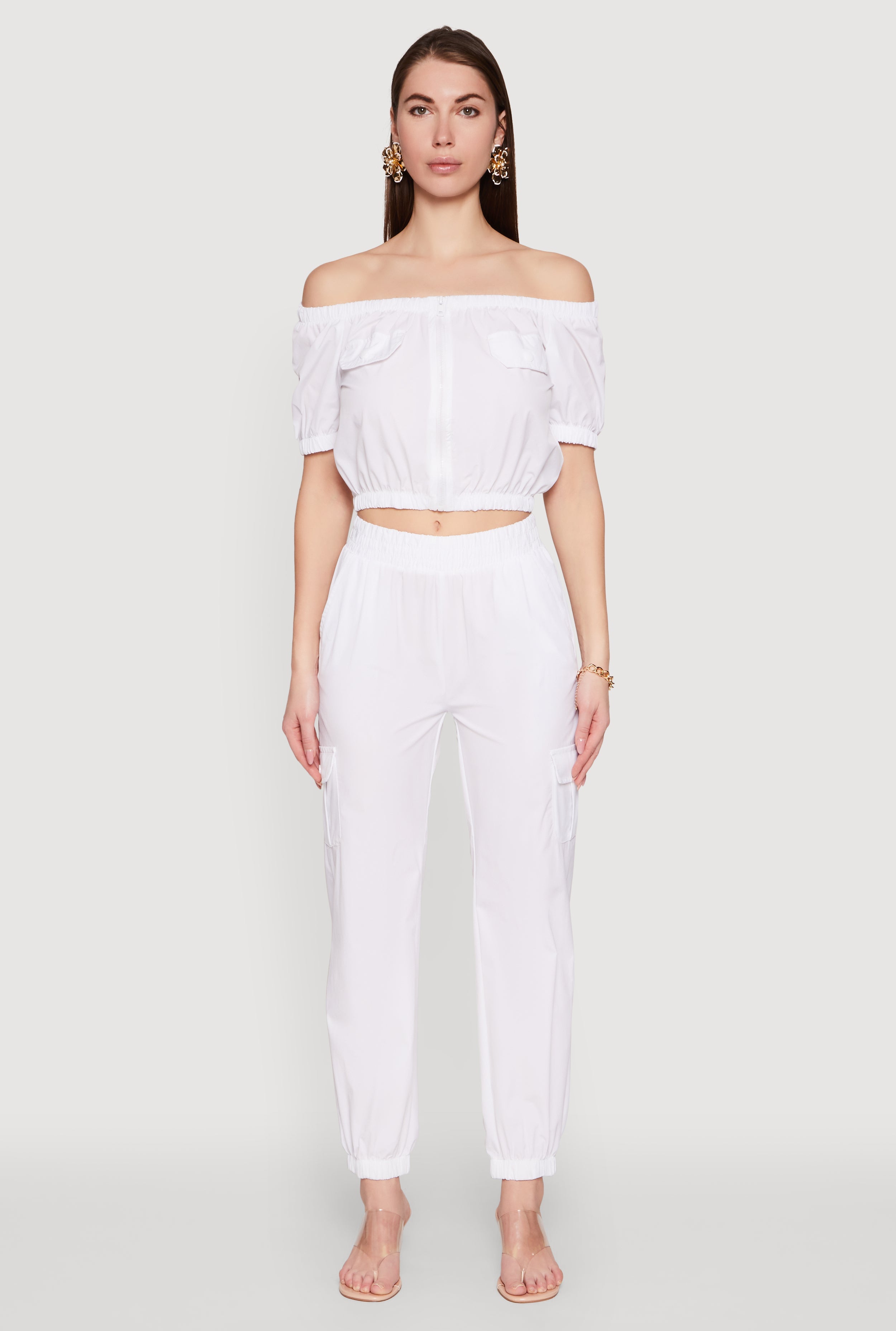 Puff Sleeve Zip Front Crop Top