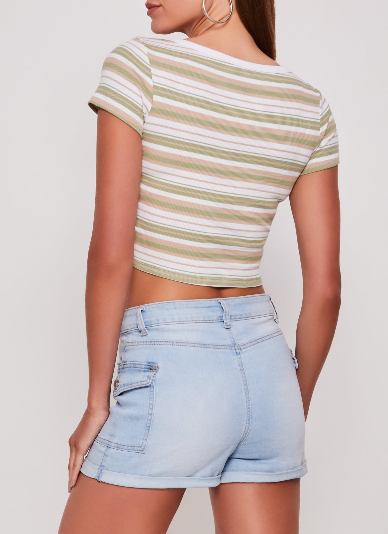 Rib Knit Striped Scoop Neck Crop Top