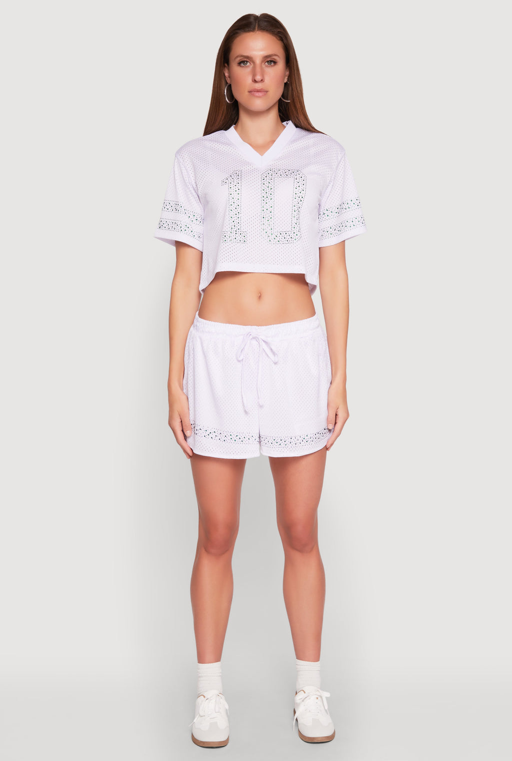 Rhinestone Varsity Stripe Mesh Jersey