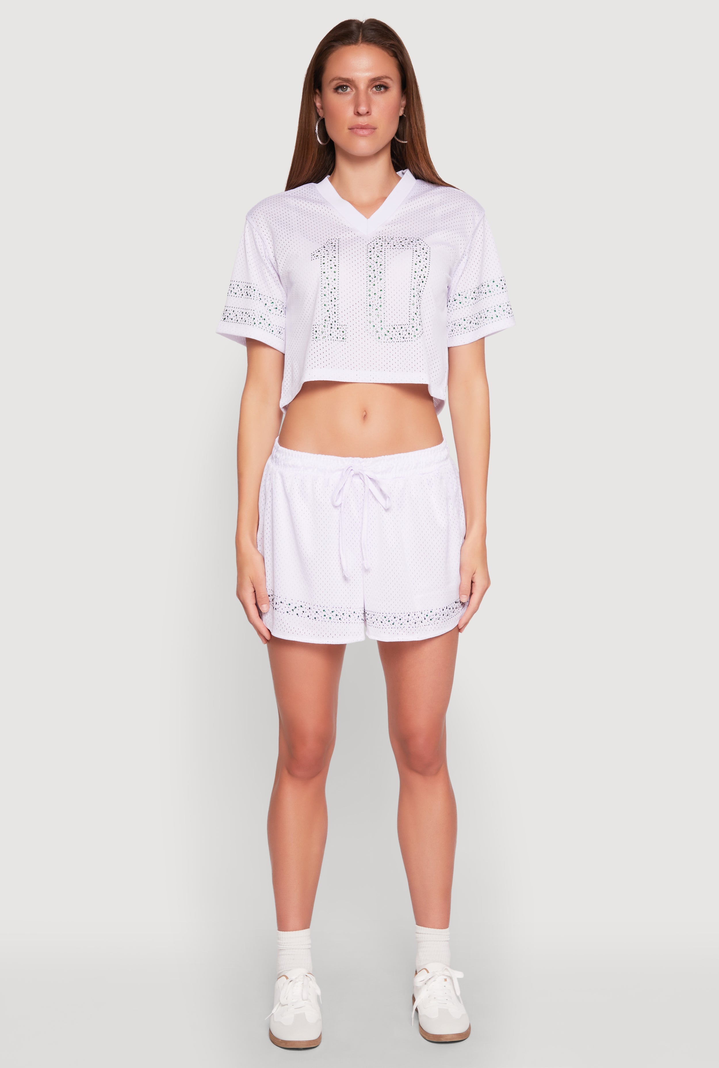 Rhinestone Varsity Stripe Mesh Jersey