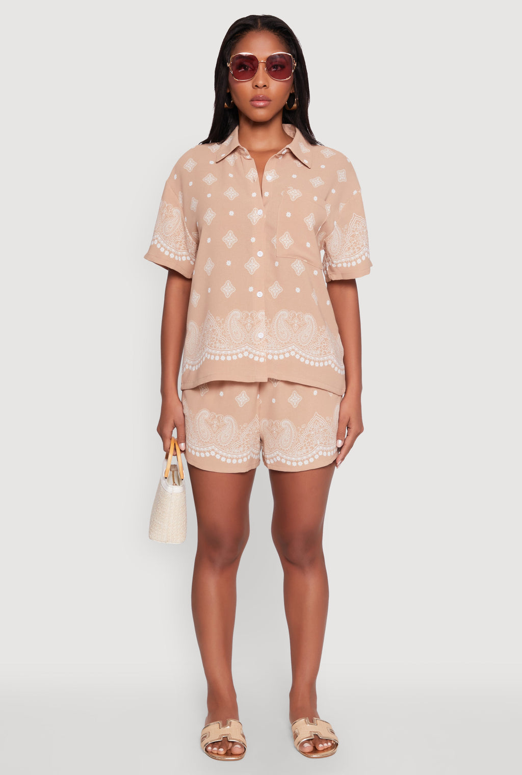 Crepe Knit Bandana Print Shirt
