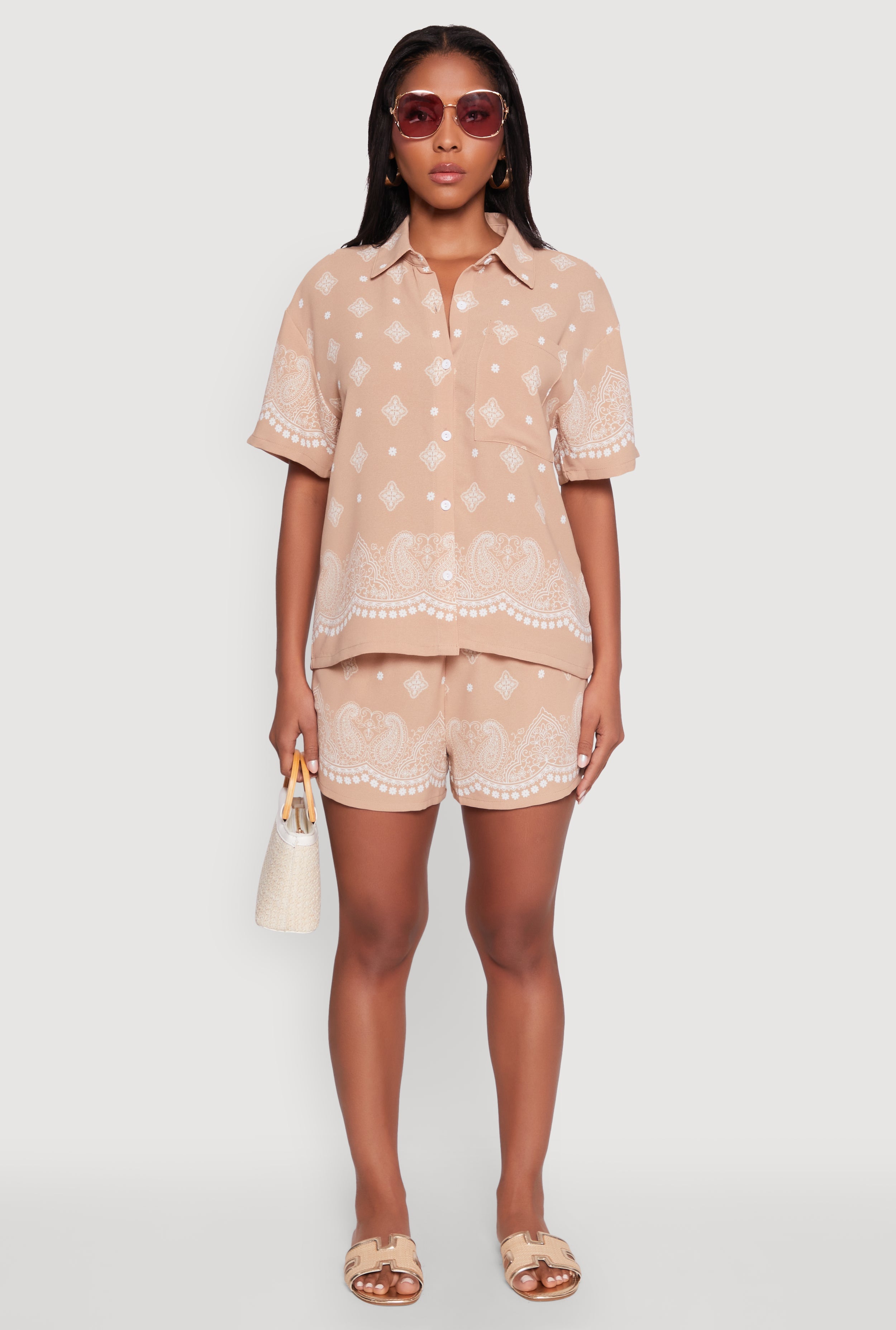 Crepe Knit Bandana Print Shirt