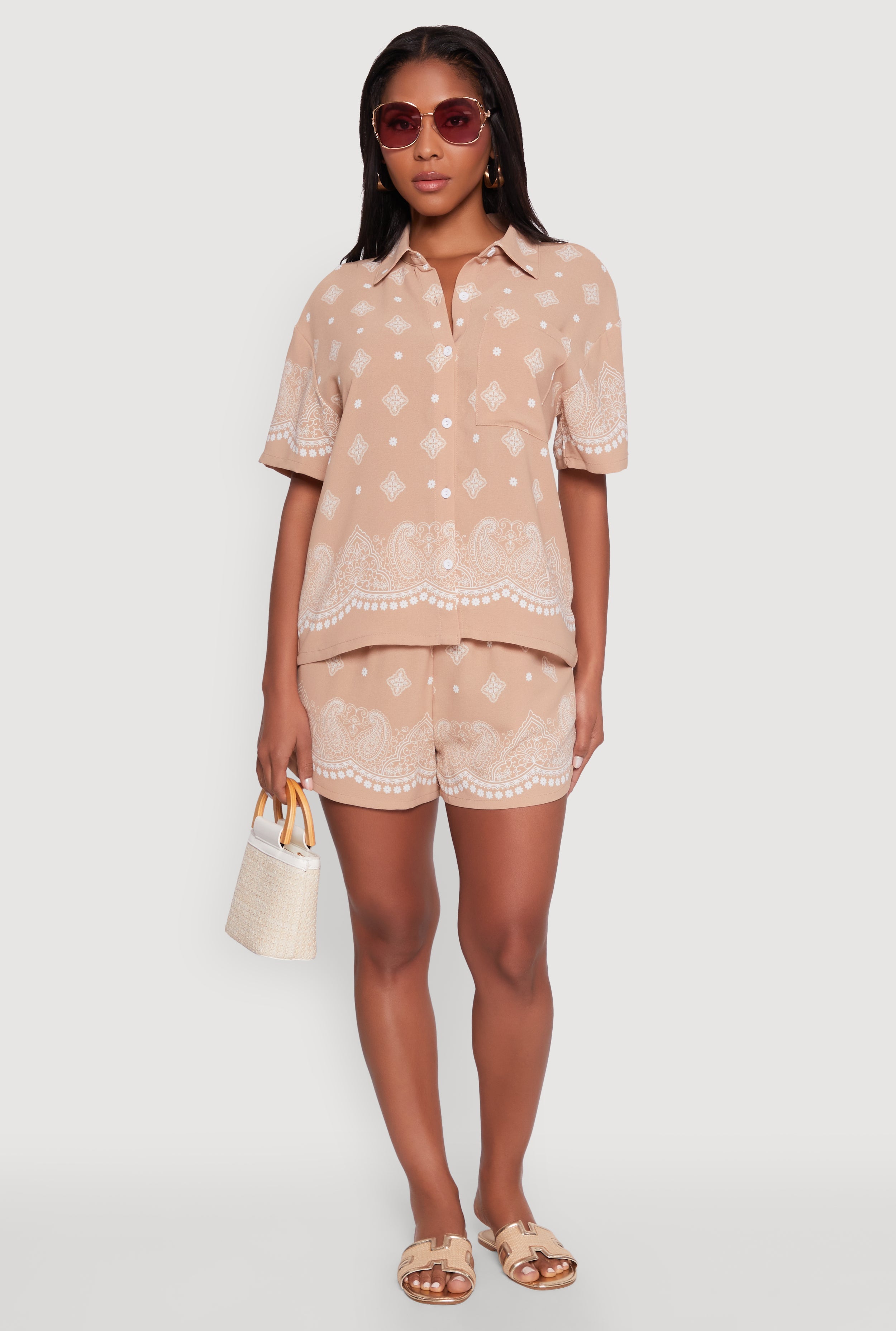 Crepe Knit Bandana Print Shirt
