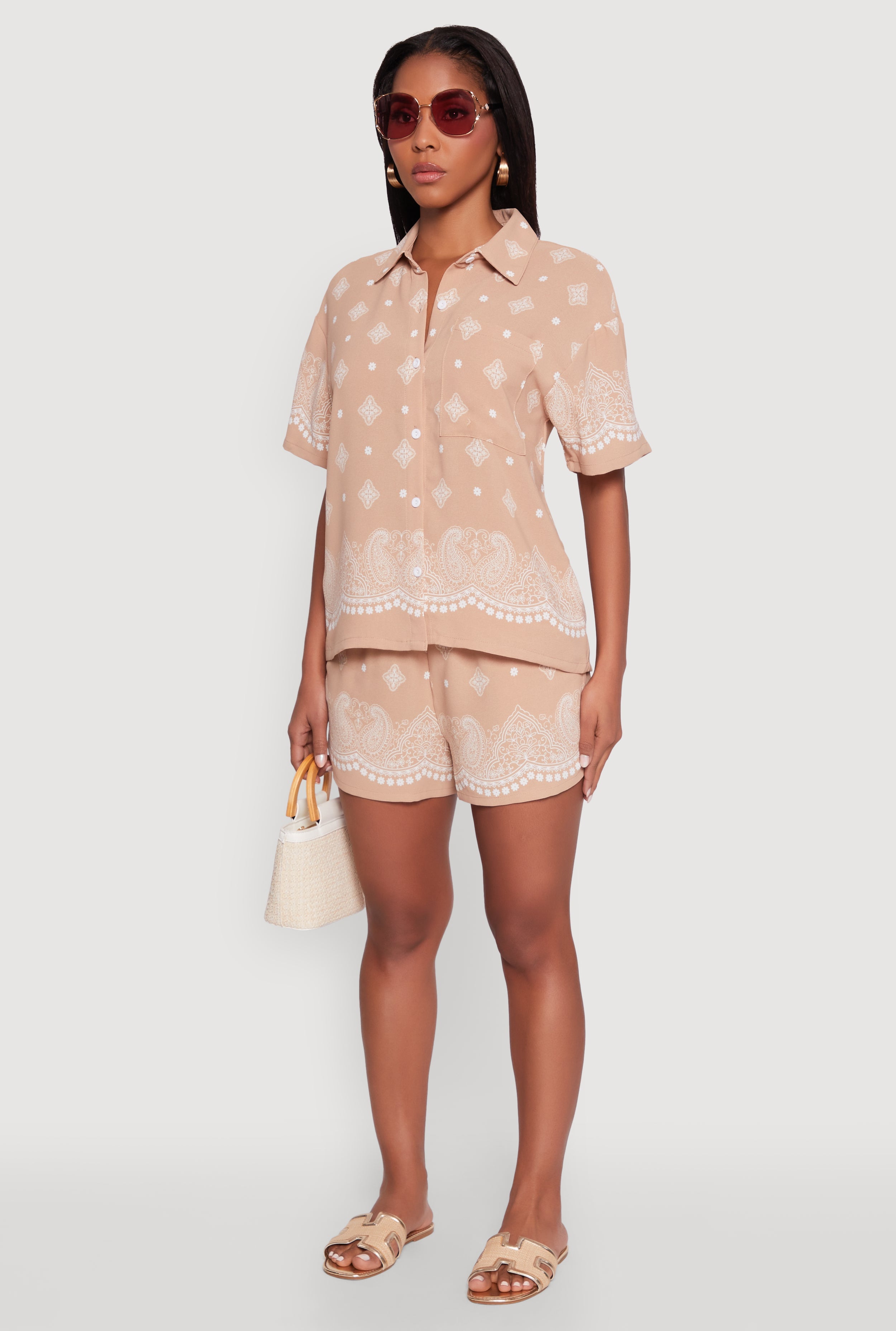 Crepe Knit Bandana Print Shirt