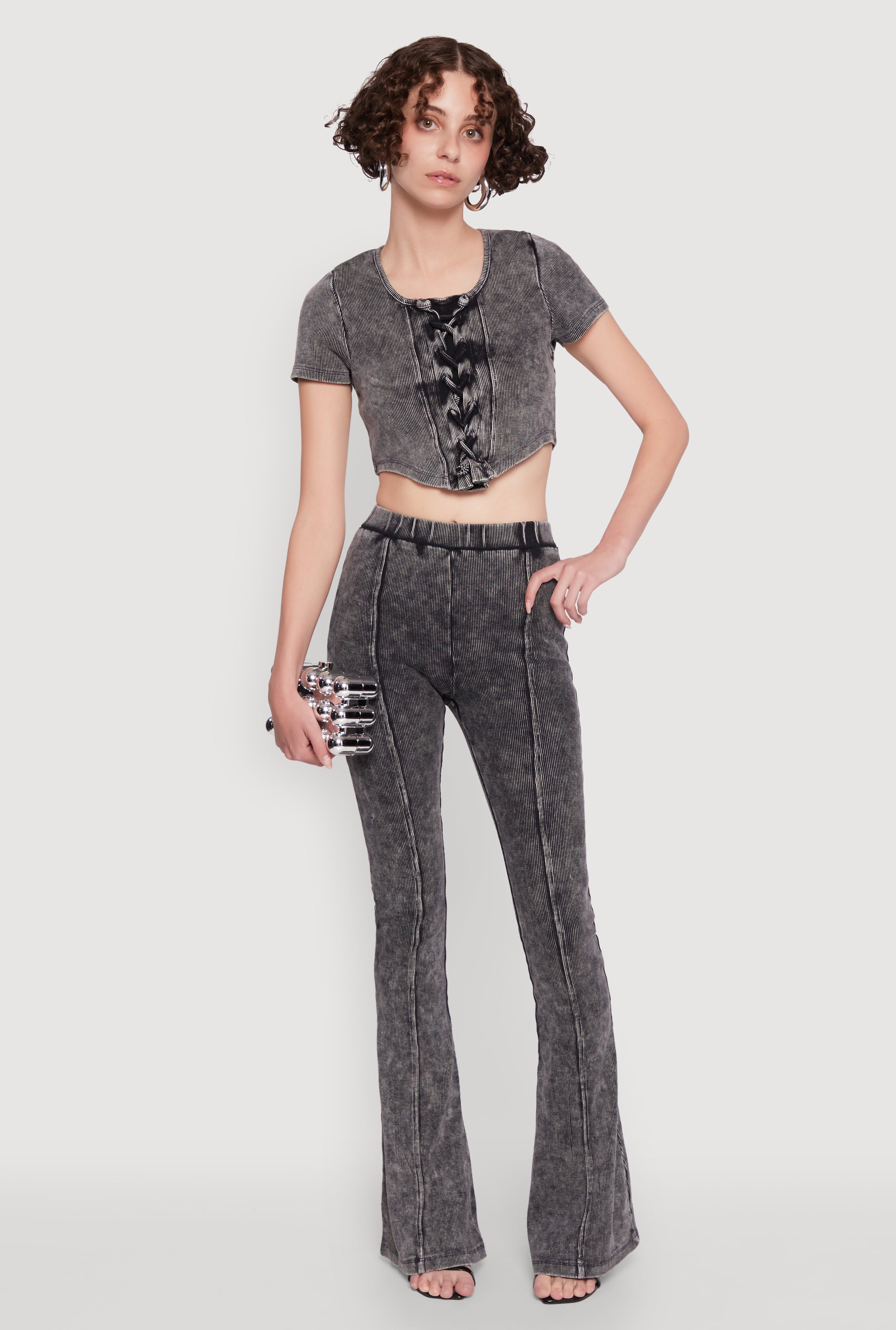 Mineral Wash Lace Up Detail Crop Top