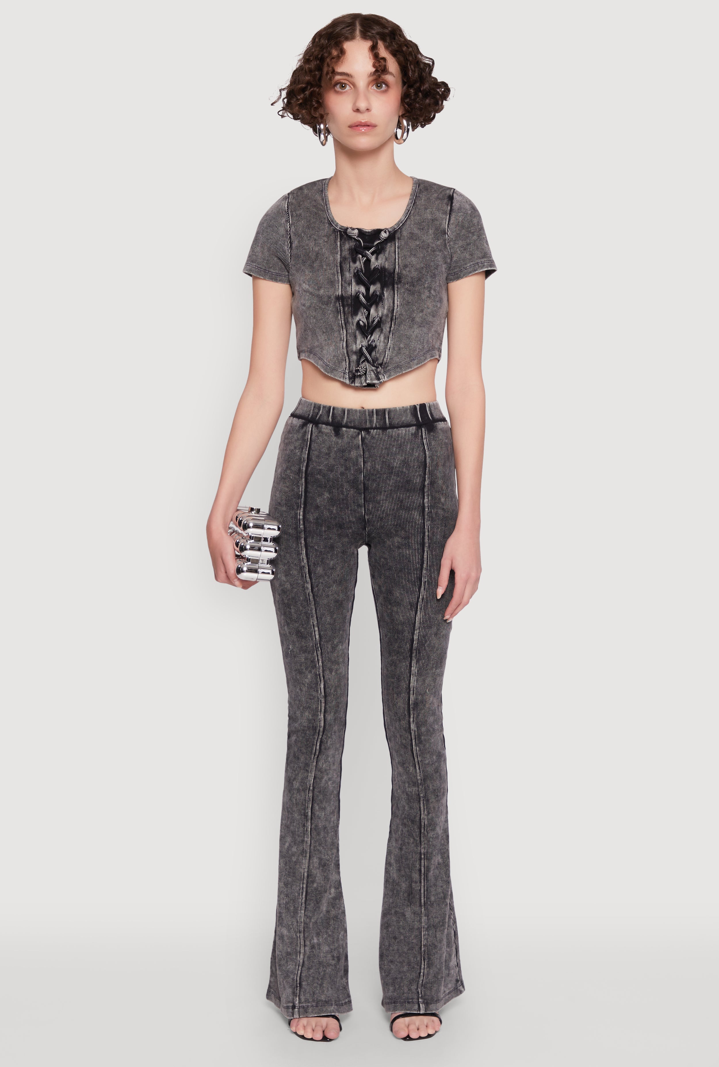 Mineral Wash Lace Up Detail Crop Top