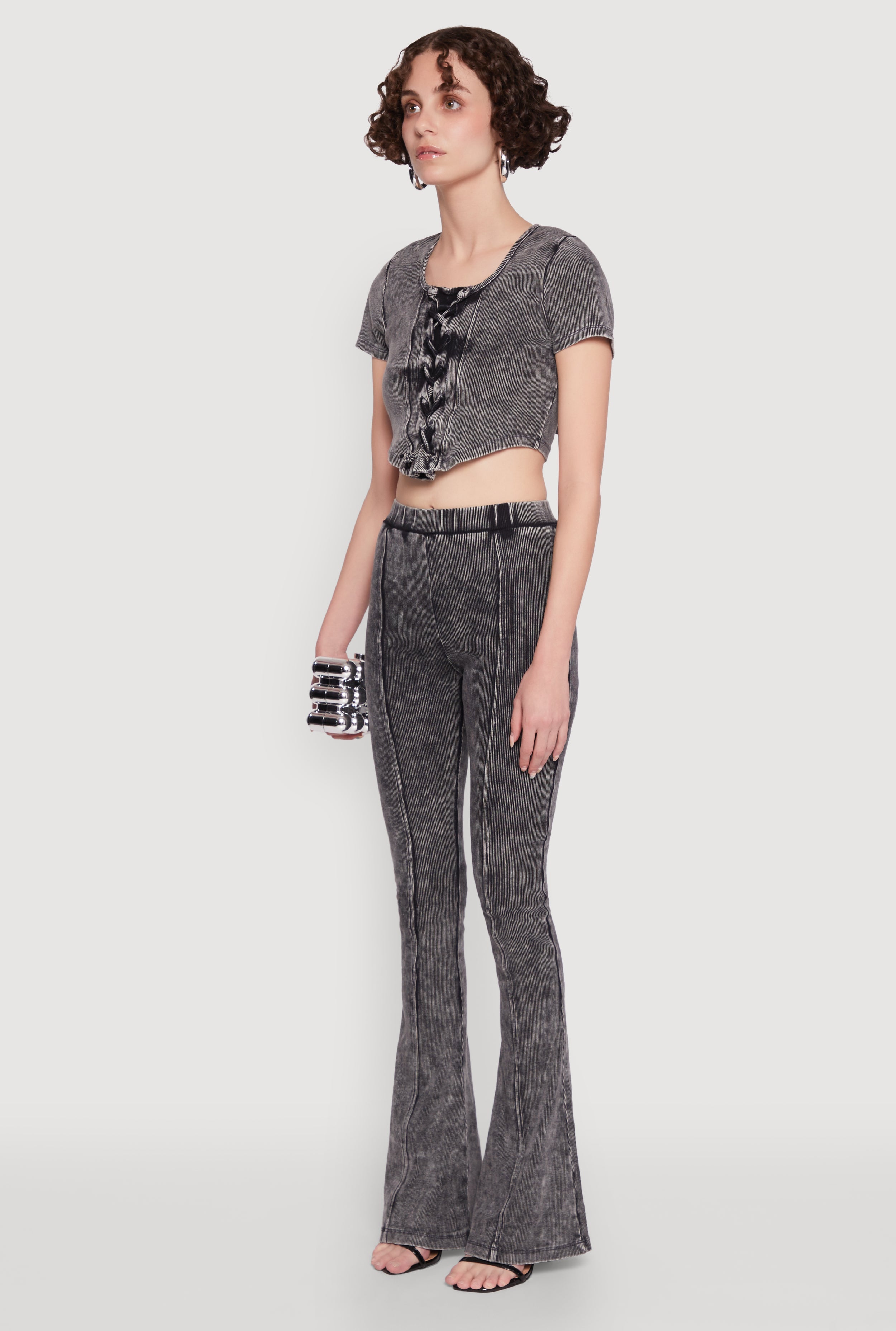 Mineral Wash Lace Up Detail Crop Top