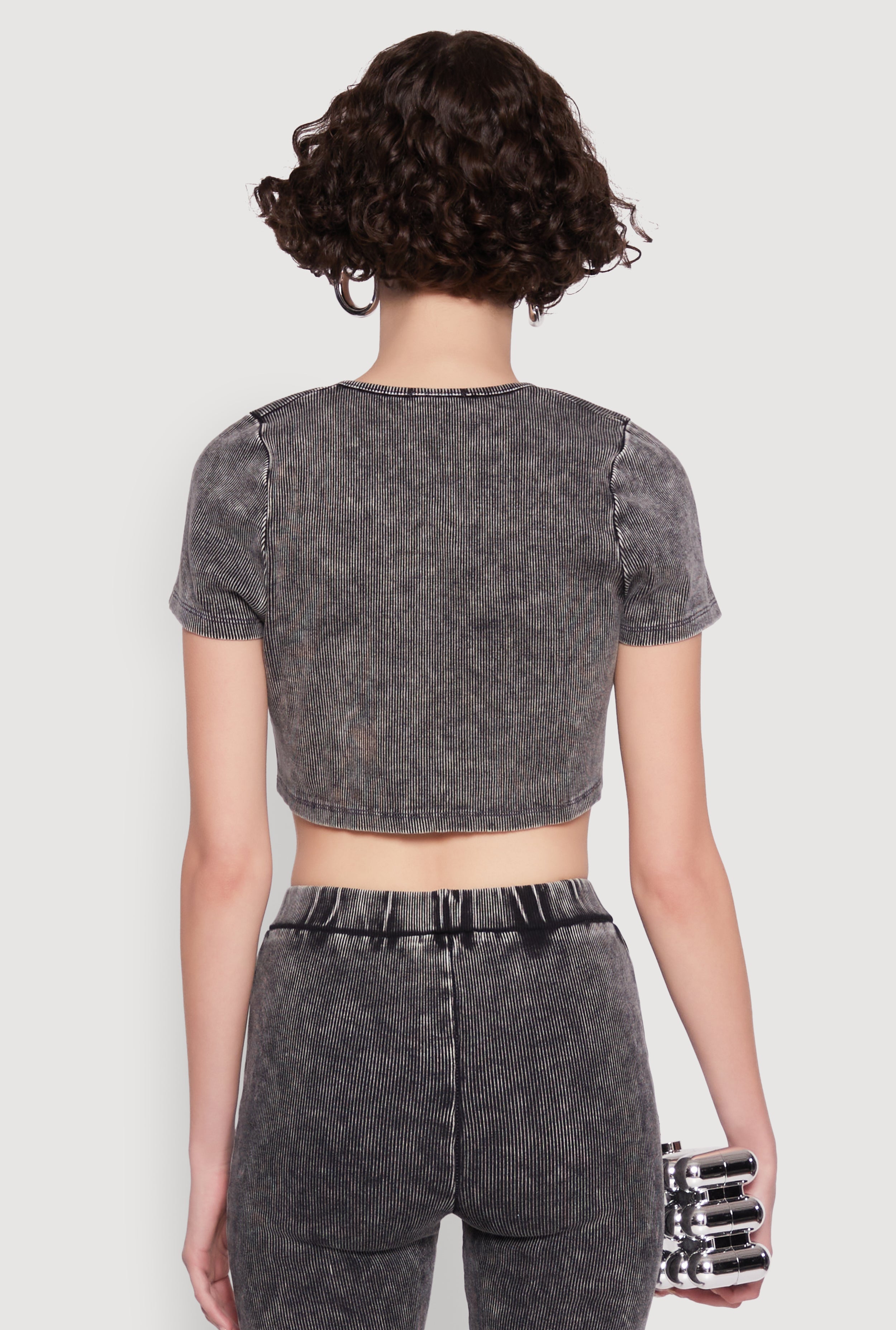 Mineral Wash Lace Up Detail Crop Top