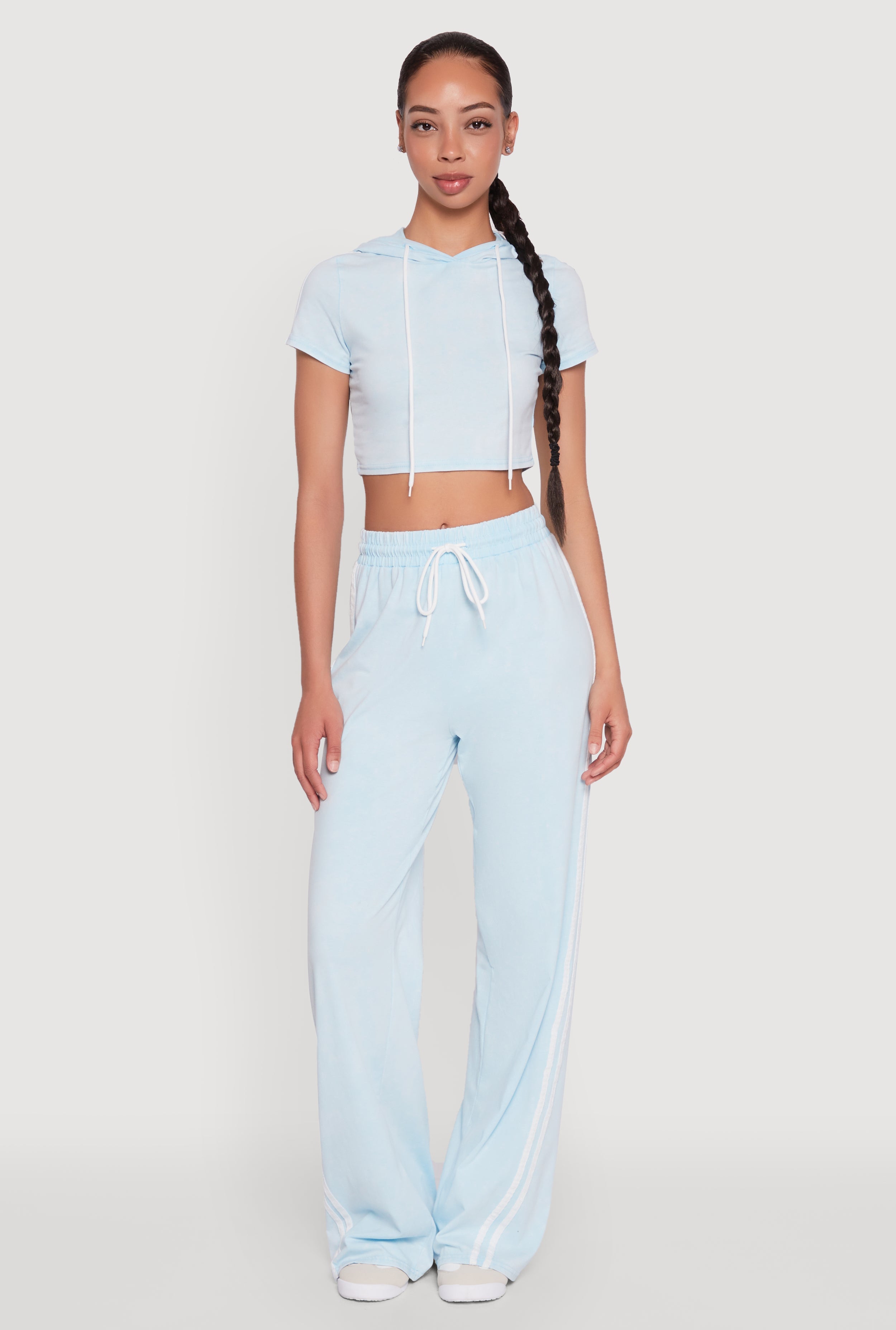 Daisy Mineral Wash Varsity Stripe Hooded Crop Top