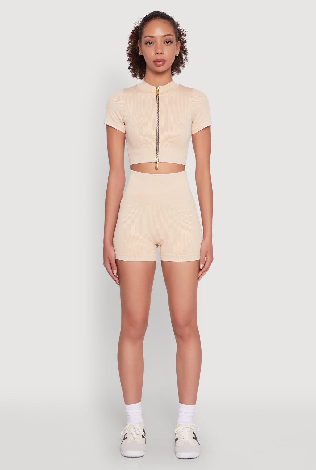 Daisy Seamless Double Zip Front Crop Top