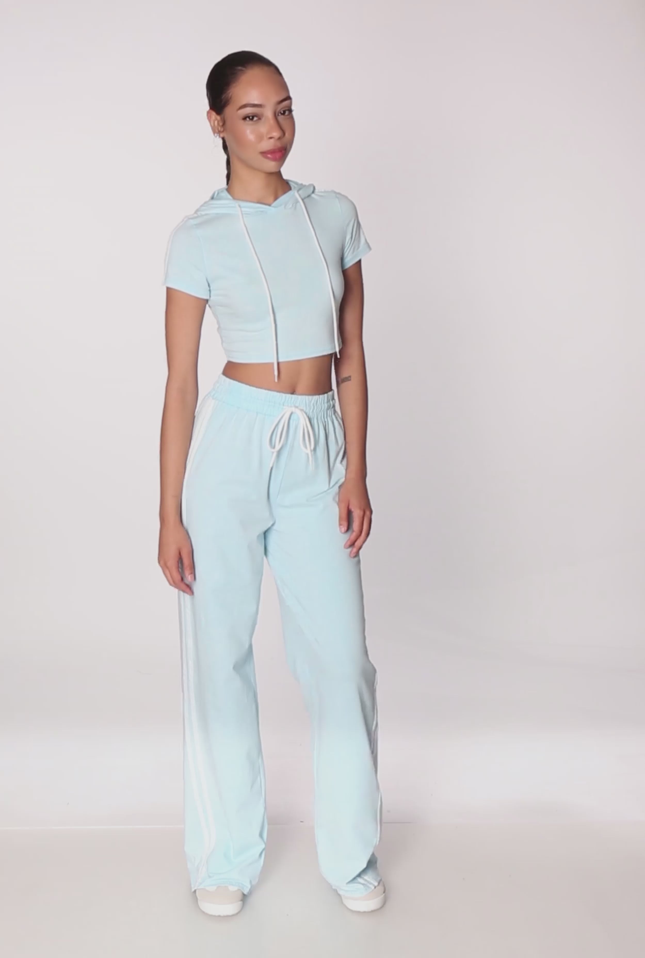Daisy Mineral Wash Varsity Stripe Hooded Crop Top