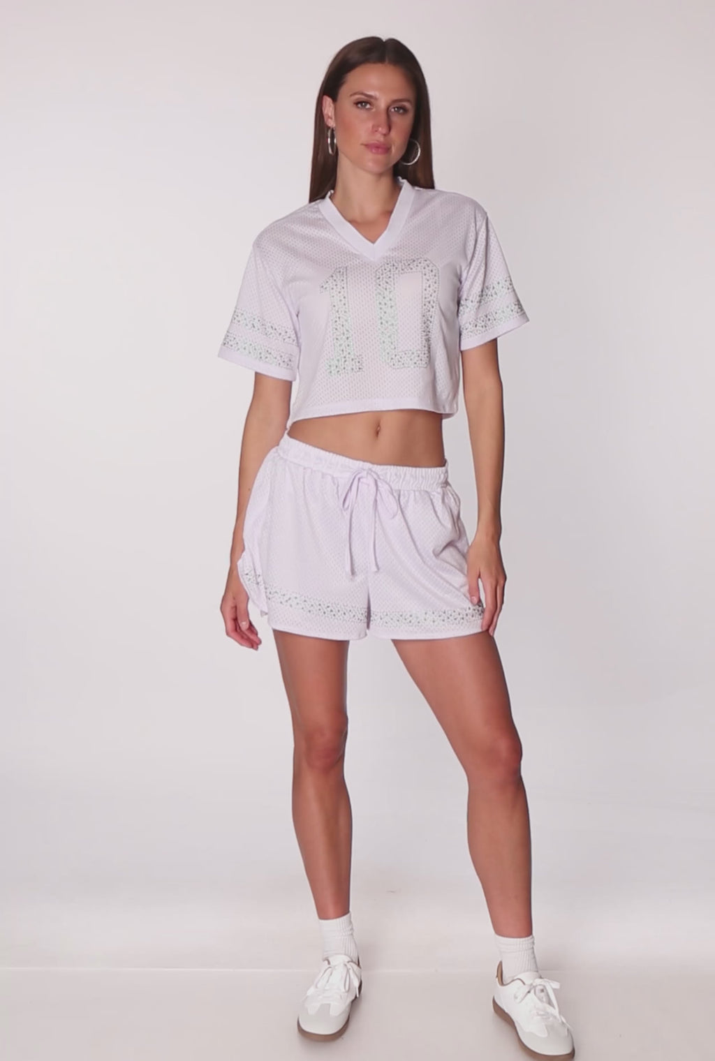 Rhinestone Varsity Stripe Mesh Jersey