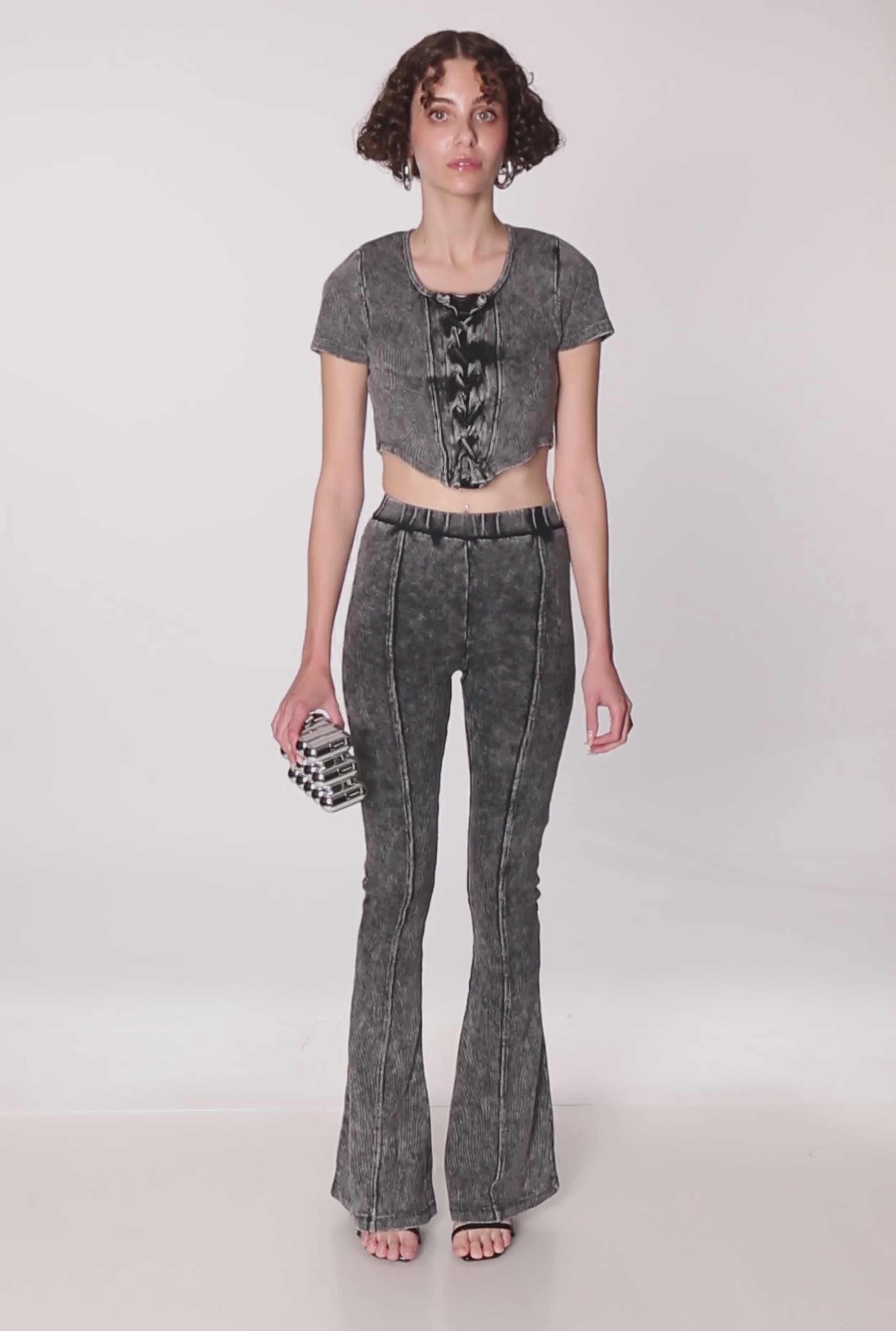 Mineral Wash Lace Up Detail Crop Top