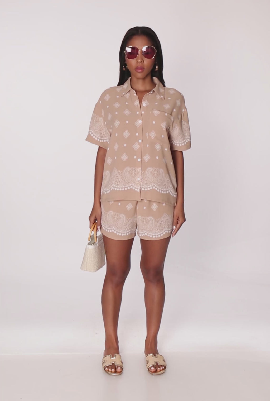 Crepe Knit Bandana Print Shirt